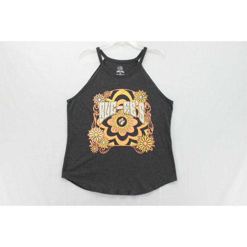 Buc-ee's Tank Top Shirt Womens M Gray Boho Hippie Floral Sun Design Vacation